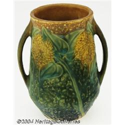 Roseville: A SUNFLOWER AMERICAN POTTERY VASE (Roseville)