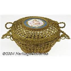 Sevres: A FRENCH BRONZE AND PORCELAIN BASKET (Sevres)