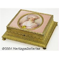 A FRENCH DORE BRONZE AND ENAMEL BOX (Limoges)