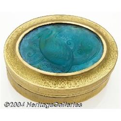 AN ART DECO BRONZE AND GLASS LIDDED BOX (Robert)