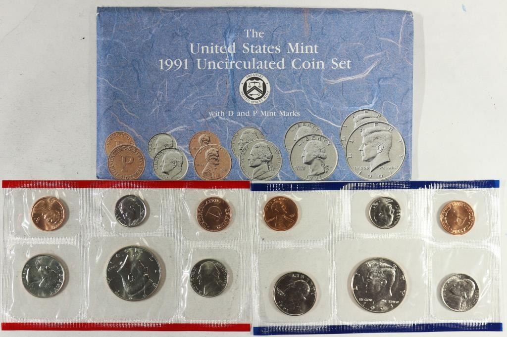 1991 United States Mint Uncirculated Coin Set with D and P Marks