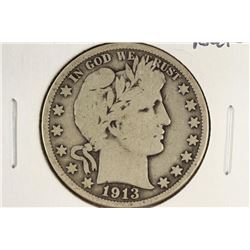 1913 BARBER HALF DOLLAR VERY GOOD KEY DATE