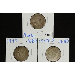 1942-S,43 & 43-S AUSTRALIA SILVER SHILLINGS