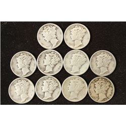 10 ASSORTED 1930'S MERCURY DIMES