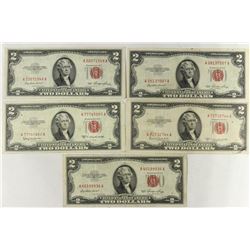 5 ASSORTED 1953 $2 RED SEAL NOTES