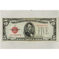 1928-B $5 RED SEAL US NOTE JULIAN-MORGENTHAU