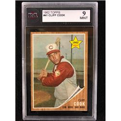 1962 TOPPS #41 CLIFF COOK (9 MINT) KSA GRADED