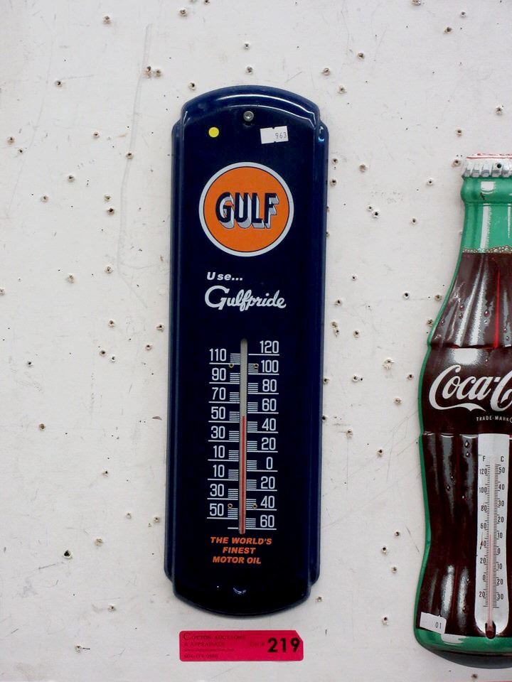 Vintage Pressed Steel Gulf Thermometer