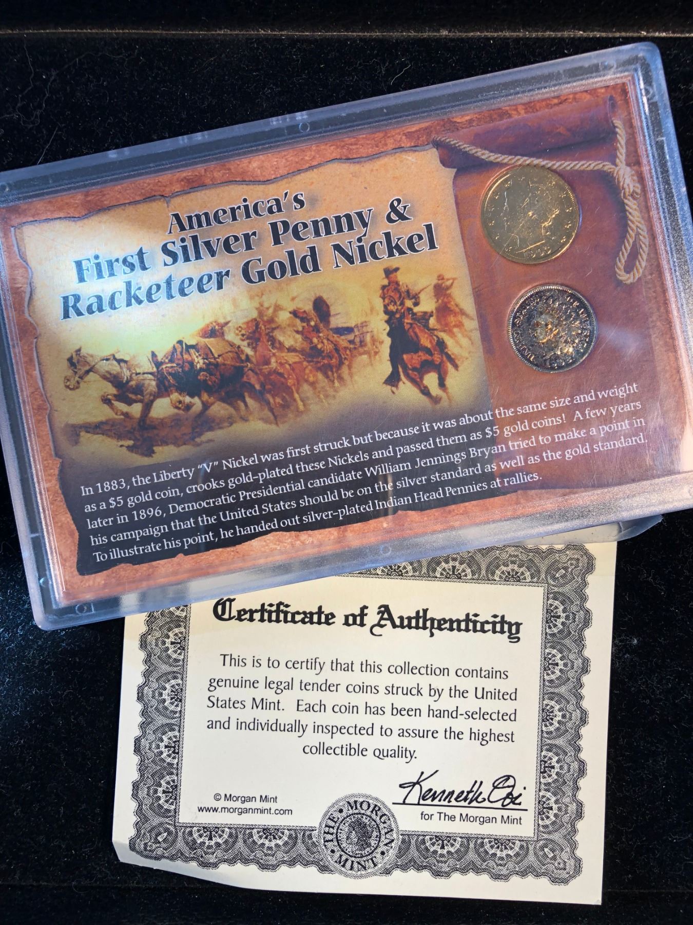 America's First Silver Penny & Racketeer Gold Nickel Set with COA