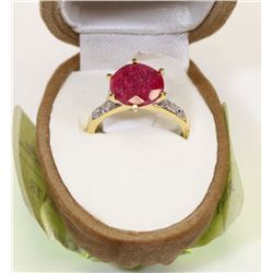 GOLD-PLATED STERLING SILVER RUBY CZ RING 6.25