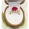 Image 1 : GOLD-PLATED STERLING SILVER RUBY CZ RING 6.25
