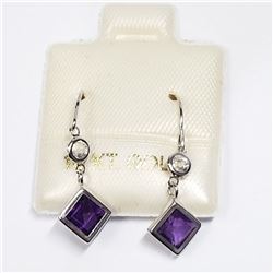 10K WHITE GOLD AMETHYST MOONSTONE EARRINGS