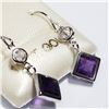 Image 2 : 10K WHITE GOLD AMETHYST MOONSTONE EARRINGS