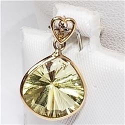 14K YELLOW GOLD LEMON QUARTZ DIAMOND PENDANT