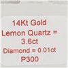 Image 4 : 14K YELLOW GOLD LEMON QUARTZ DIAMOND PENDANT