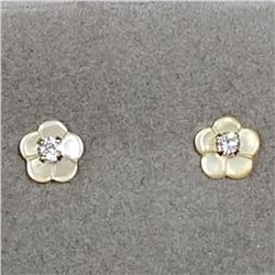 14K YELLOW GOLD MOTHER OF PEARL CZ EARRINGS