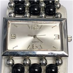 1) BLACK AND SILVER BEADED WATCH