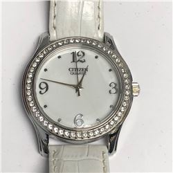 22) CITIZENS QUARTZ WHITE LEATHER WATCH