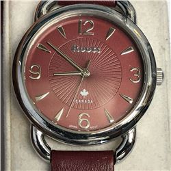 42) ROOTS RED LEATHER WATCH