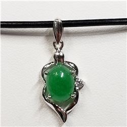 61) STERLING SILVER JADE CUBIC ZIRCONIA NECKLACE