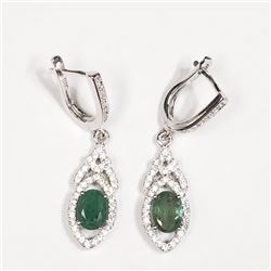 68) STERLING SILVER EMERALD CZ EARRINGS