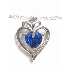 24) STERLING SILVER CREATED SAPPHIRE NECKLACE