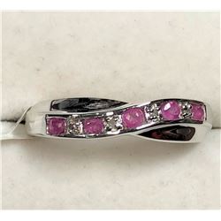 21) STERLING SILVER RUBY DIAMOND RING SIZE 8.5
