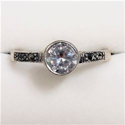 66) STERLING SILVER CZ MARCASITE RING SIZE 7.75