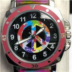 29) MULTICOLOURED WATCH WITH PEACE SYMBOL WORKING