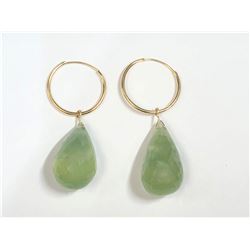 34) 14K YELLOW GOLD NATURAL PREHNITE EARRINGS