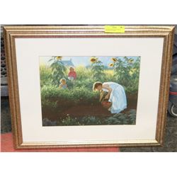 FRAMED MATTED PICTURE OF CHILDREN. 22.5"X19".