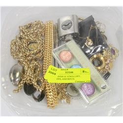 CONTAINER OF JEWELRY, WATCHES, AND RINGS
