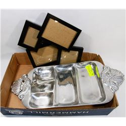 CAST PEWTER TRAY, PEWTER VASE AND UNBRA PICTURE