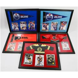 LOT OF 5 FRAMED CARD PICTURES INCL EDMONTON OILERS