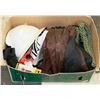Image 1 : BOX OF SPORTING GOODS INCL HIP WADERS, BOOTS GRIPS