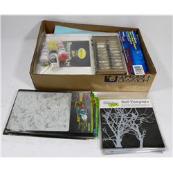 TRAY OF AIR BRUSHING STENCILS, BOOKS & ETC.