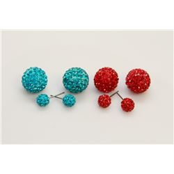 2 PAIRS OF NEW "DOUBLE THE FUN" SPARKLE BALLS STUD