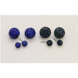 2 PAIRS OF NEW "DOUBLE THE FUN" SPARKLE BALLS STUD