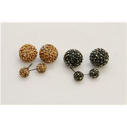 2 PAIRS OF NEW "DOUBLE THE FUN" SPARKLE BALLS STUD
