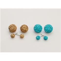 2 PAIRS OF NEW "DOUBLE THE FUN" SPARKLE BALLS STUD