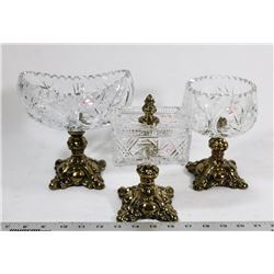 SET OF 3 VINTAGE CRYSTAL PEDESTALS