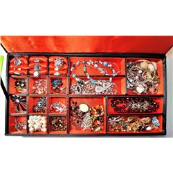 18) ASIAN SILK JEWELRY BOX & CONTENTS
