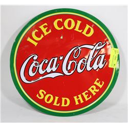 14" ROUND COCA COLA SOLD HERE SIGN.