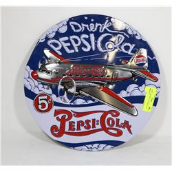 14" ROUND PEPSI-COLA REPLICA 5 CENT SIGN.
