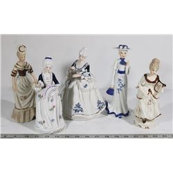 ESTATE COLLECTION OF 5 PORCELAIN LADY ORNAMENTS