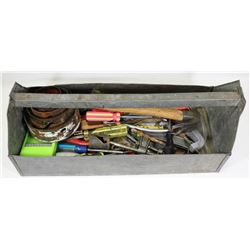 METAL TOOL BOX WITH ASSORTED TOOLS & HARDWARE