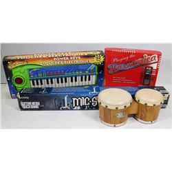 FLAT OF MUSIC ITEMS BONGO DRUMS