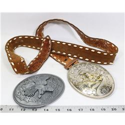2 LARGE BELT BUCKLES ONE WITH BELT.