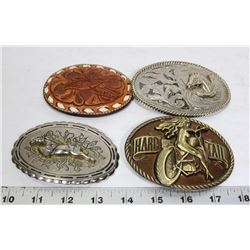 LOT OF 4 LARGE BELT BUCKLES.