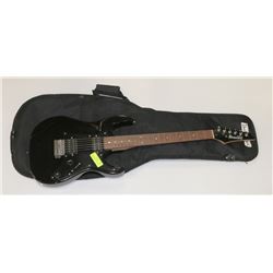 GUITAR IBANEZ BLACK ELECTRIC WITH SOFT CASE.